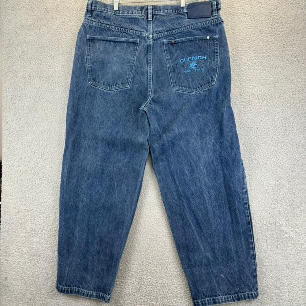 VTG Y2K Clench Jeans 40x32 Baggy Wide Leg Skateboard Hip Hop Raver Grunge Street